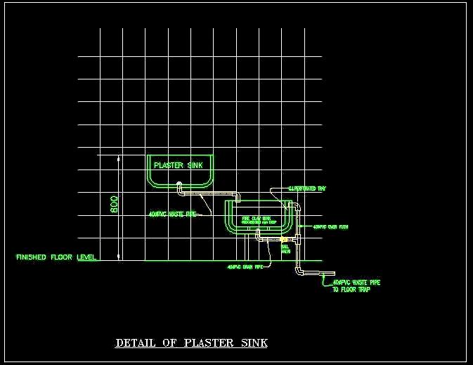 Plaster Sink Sectional DWG- Plumbing & Installation Details